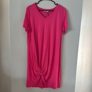 Vibrant Pink V-Neck Women's T-Shirt Dress Large